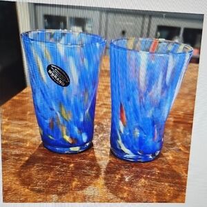 Murano Blue and Multicolor Glass Tumblers